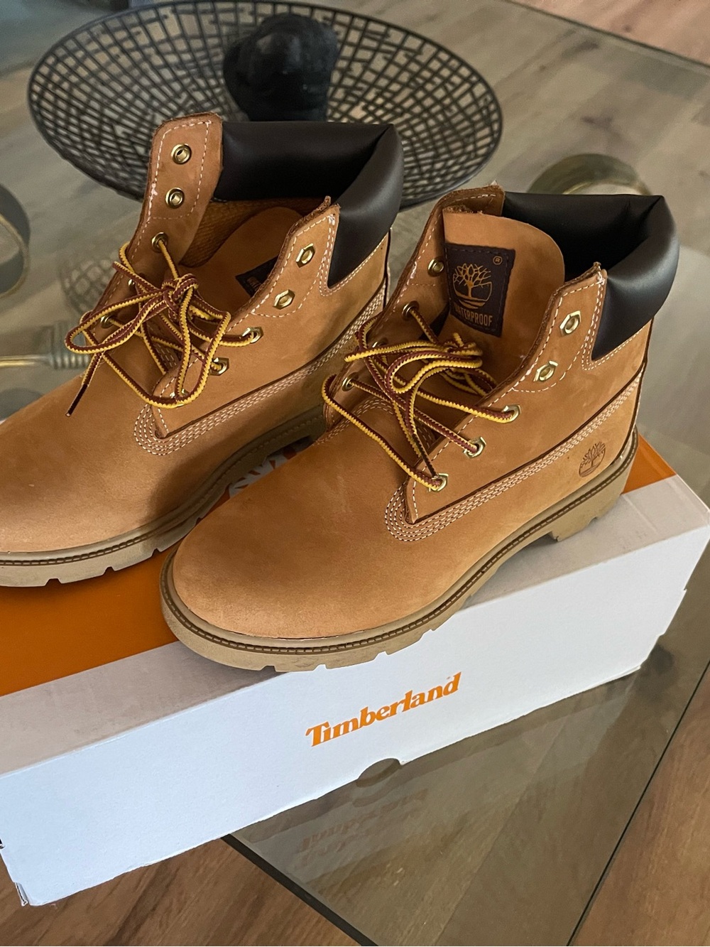Boys Youth Timberland Wheat Nubuck 
 Boots with Black Collar